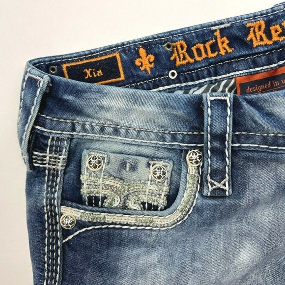 Rock Revival Xia Capri Jeans Distressed Stud Sequin Pockets Stretch Women 26 - Picture 9 of 12